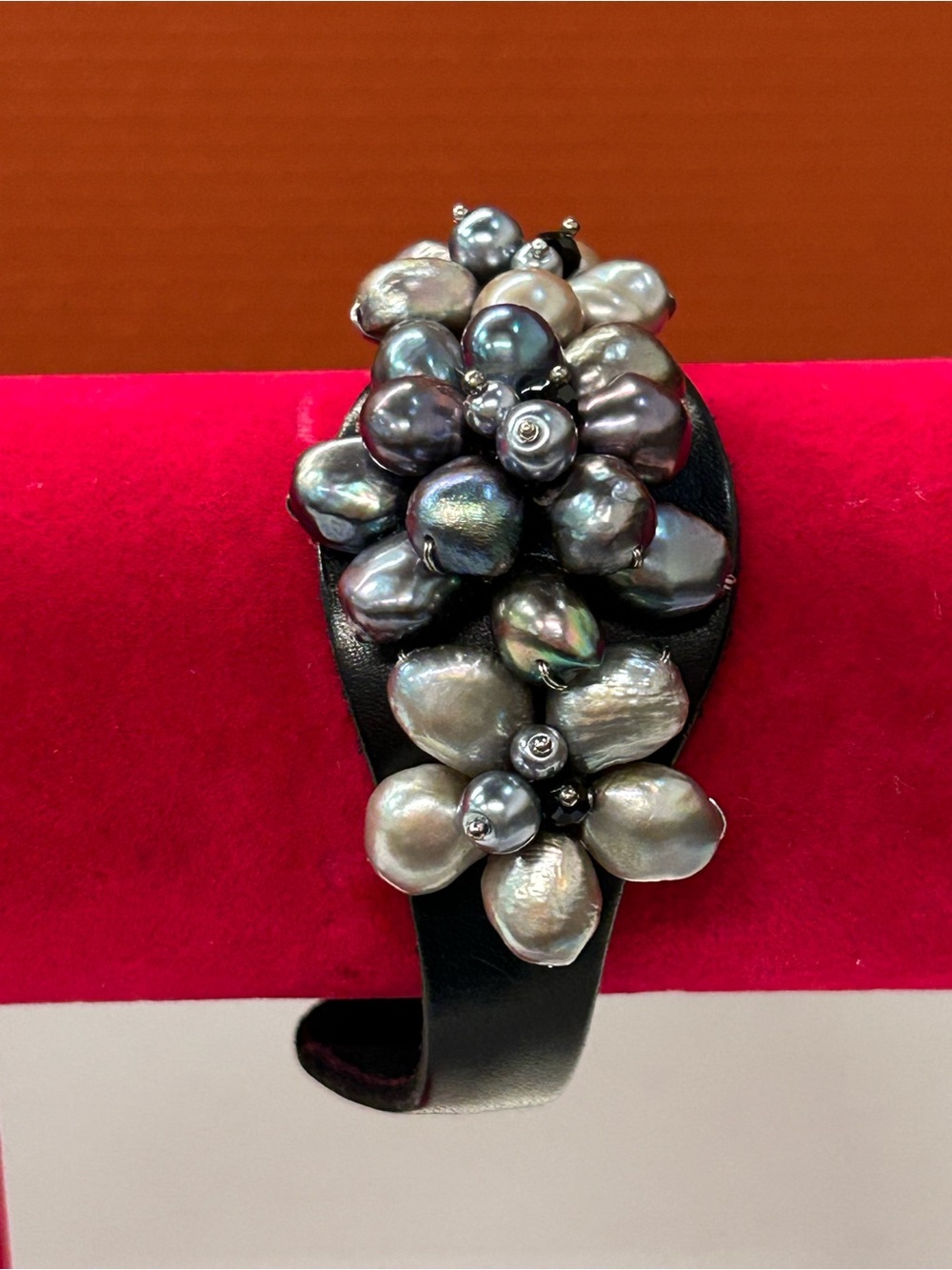 Leather and Freshwater Pearl Cuff Bracelet